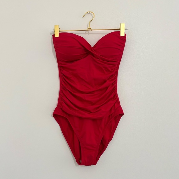 La Blanca Island Goddess Bandeau Swimsuit Red Sz Small - Picture 4 of 9